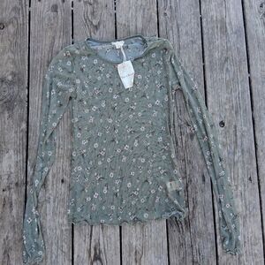 Hem & Thread Ditsy Floral Sheer Layering Top for Women in Olive S